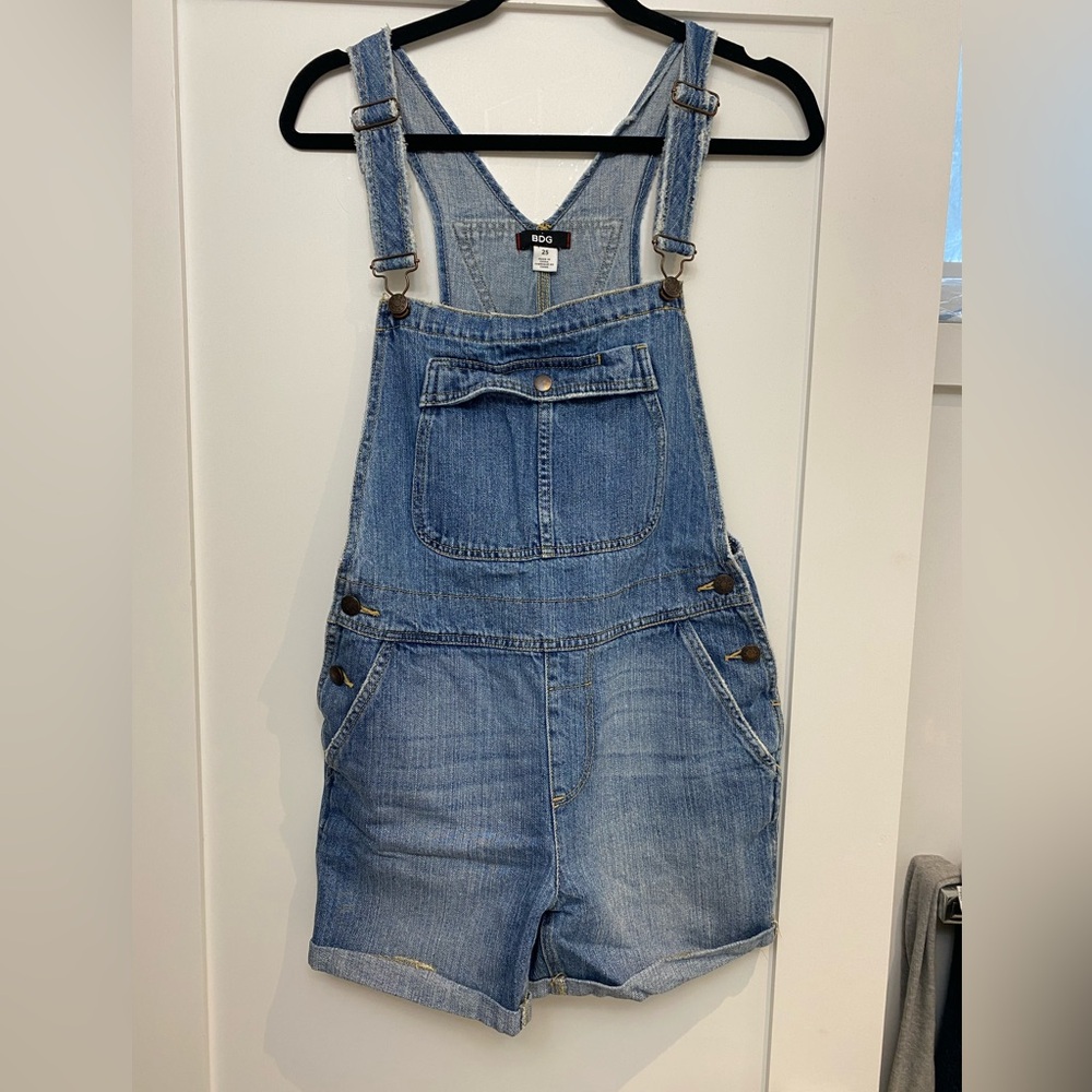 BDG Light Blue Denim Short Overalls (urban outfitters)